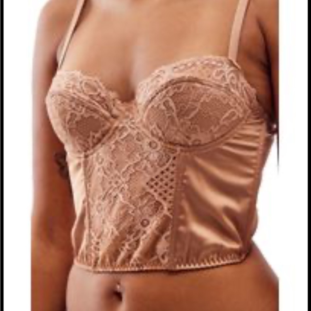 BDG Urban Outfitters Lace & Satin Corset Crop Top in Tan